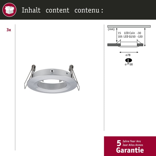Paulmann Infälld armatur Choose IP44 rund 78 mm max. 3x10W 230V dimbar Aluminium vriden