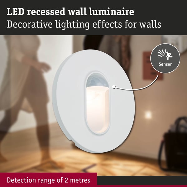 Paulmann LED infälld vägglampa Wall rund 78 mm 1,1W 65lm 230V 2700K Vit