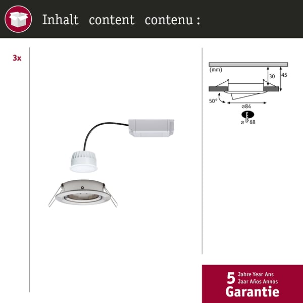 Paulmann Infälld LED lampa Smart Home Zigbee 3.0 Nova Plus Coin rund 84 mm 50° Coin 3x6W 3x470lm 230V dimbar 2700K Järn borstat