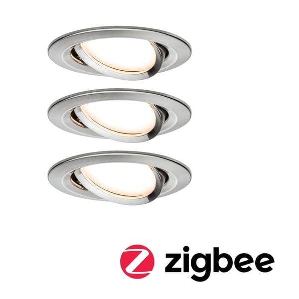 Paulmann Infälld LED lampa Smart Home Zigbee 3.0 Nova Plus Coin rund 84 mm 50° Coin 3x6W 3x470lm 230V dimbar 2700K Järn borstat