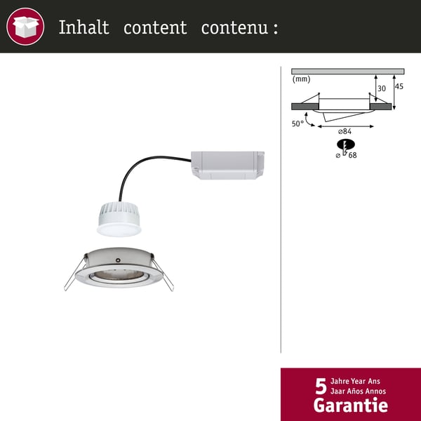 Paulmann Infälld LED lampa Smart Home Zigbee 3.0 Nova Plus Coin rund 84 mm 50° Coin 6W 470lm 230V dimbar Tunable White Järn borstat