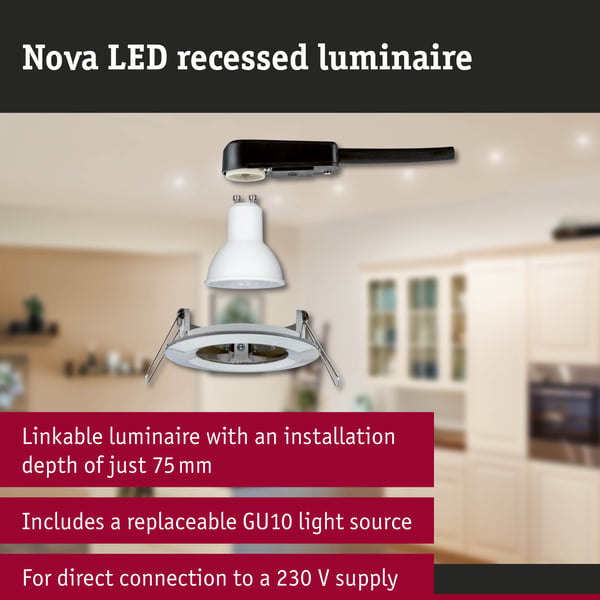 Paulmann Infälld LED lampa Nova IP44 rund 78 mm GU10 6,5W 470lm 230V 4000K Järn borstat