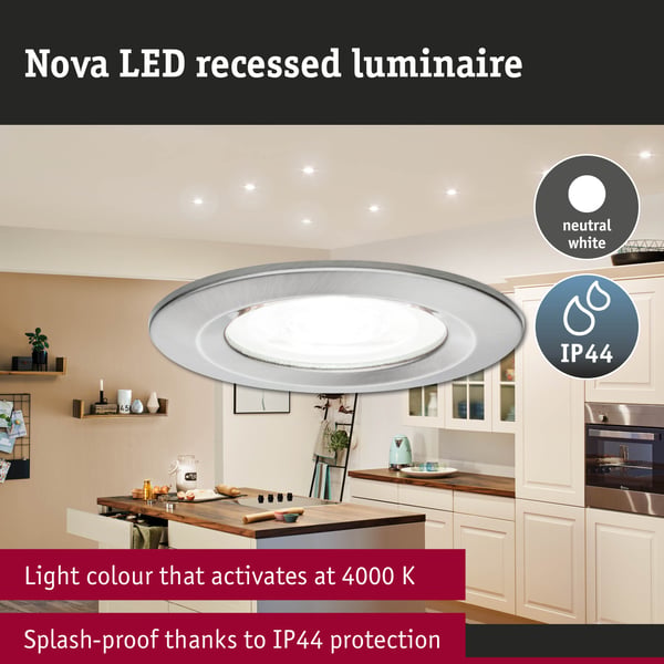 Paulmann Infälld LED lampa Nova IP44 rund 78 mm GU10 3x6,5W 3x470lm 230V 4000K Järn borstat