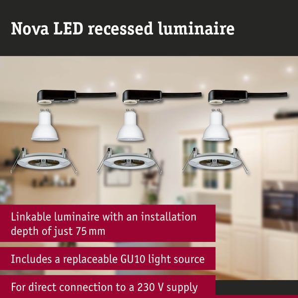 Paulmann Infälld LED lampa Nova IP44 rund 78 mm GU10 3x6,5W 3x470lm 230V 4000K Järn borstat