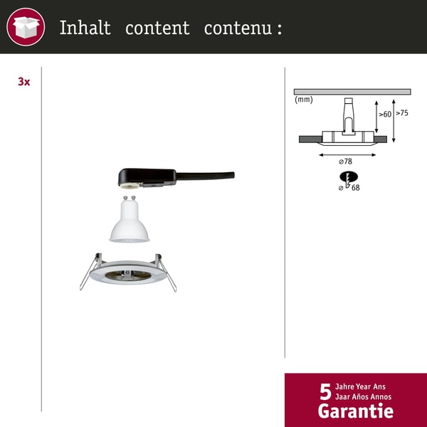 Paulmann Infälld LED lampa Nova IP44 rund 78 mm GU10 3x6,5W 3x470lm 230V 4000K Järn borstat