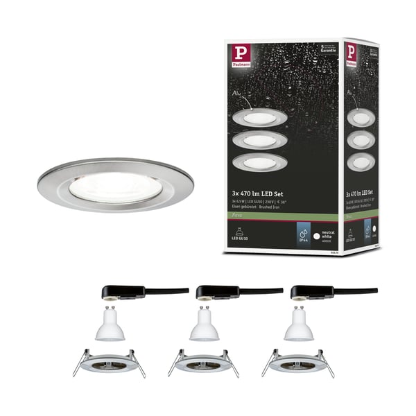 Paulmann Infälld LED lampa Nova IP44 rund 78 mm GU10 3x6,5W 3x470lm 230V 4000K Järn borstat