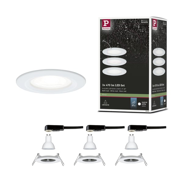Paulmann Infälld LED lampa Nova IP44 rund 78 mm GU10 3x6,5W 3x470lm 230V 4000K Vit matt