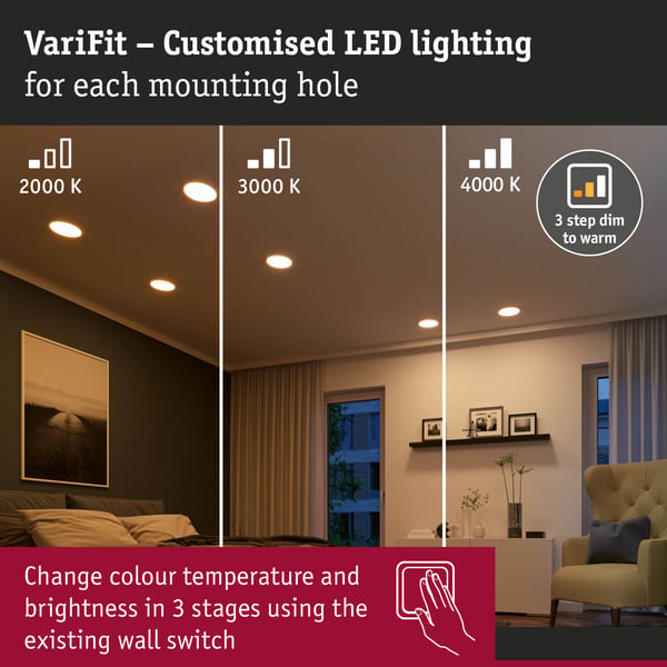Paulmann VariFit Infälld LED panel Dim to Warm Areo panel IP44 rund 175 mm 13W 1200lm 3 Step Dim to warm Vit matt dimbar