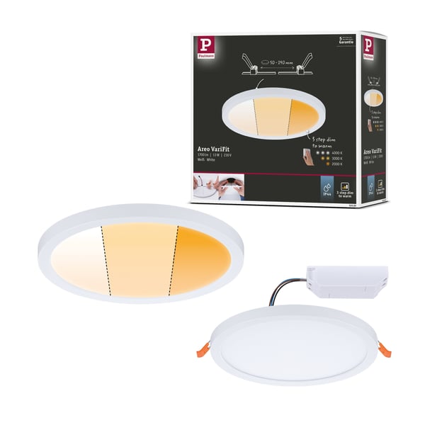 Paulmann VariFit Infälld LED panel Dim to Warm Areo panel IP44 rund 175 mm 13W 1200lm 3 Step Dim to warm Vit matt dimbar