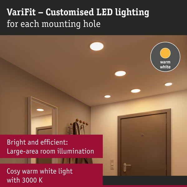 Paulmann VariFit Infälld LED panel Areo panel IP44 rund 118 mm 6,5W 550lm 3000K Vit
