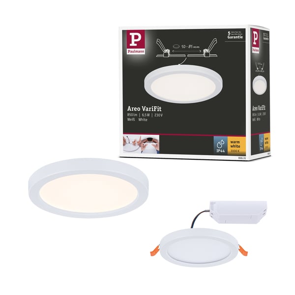 Paulmann VariFit Infälld LED panel Areo panel IP44 rund 118 mm 6,5W 550lm 3000K Vit