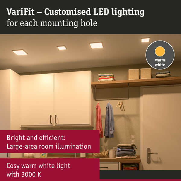 Paulmann VariFit Infälld LED panel Areo panel IP44 vinkelformad 118x118 mm 6,5W 500lm 3000K Vit