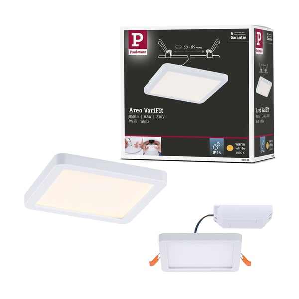 Paulmann VariFit Infälld LED panel Areo panel IP44 vinkelformad 118x118 mm 6,5W 500lm 3000K Vit