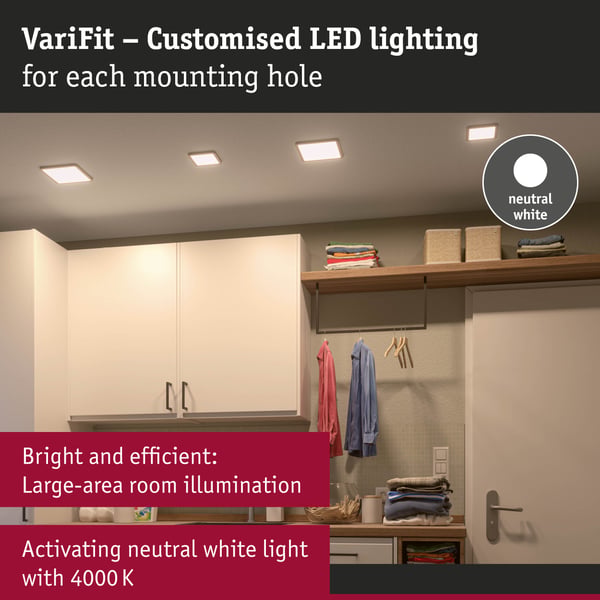 Paulmann VariFit Infälld LED panel Areo panel IP44 vinkelformad 118x118 mm 6,5W 500lm 4000K Vit