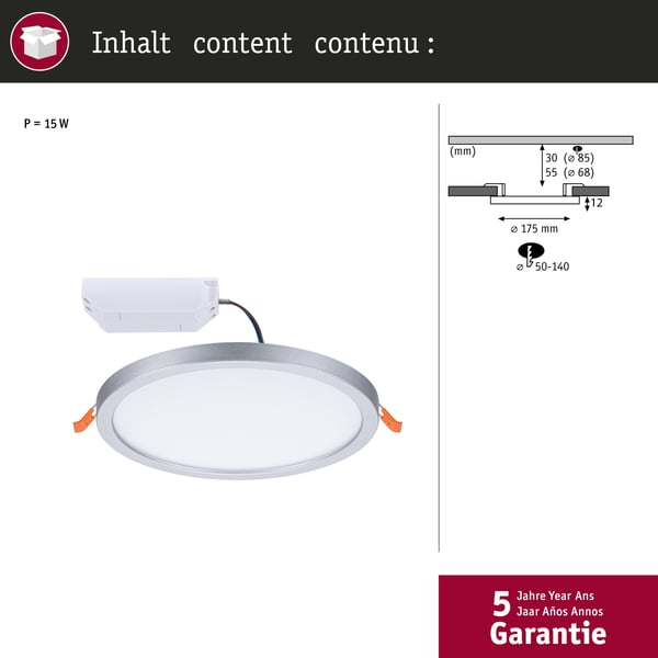 Paulmann VariFit Infälld LED panel 3-Step-Dim Areo panel IP44 rund 175 mm 13W 1200lm 3000K Krom matt dimbar