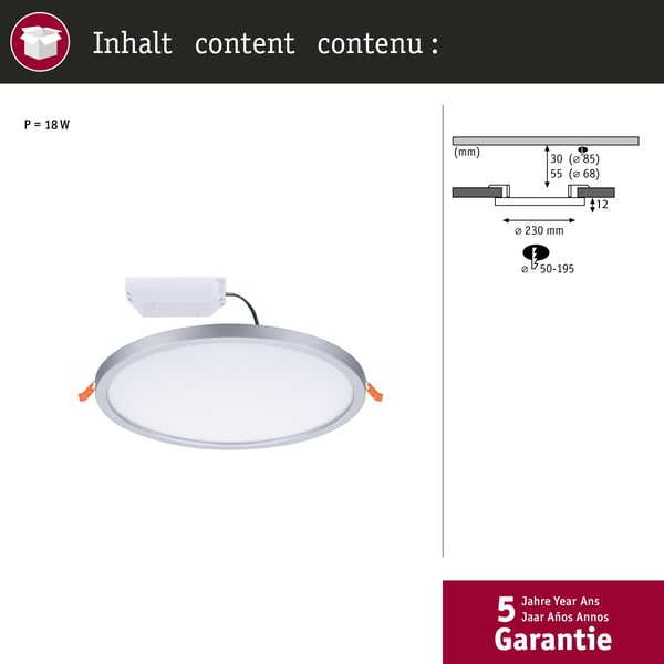 Paulmann VariFit Infälld LED panel 3-Step-Dim Areo panel IP44 rund 230 mm 16W 1400lm 3000K Krom dimbar