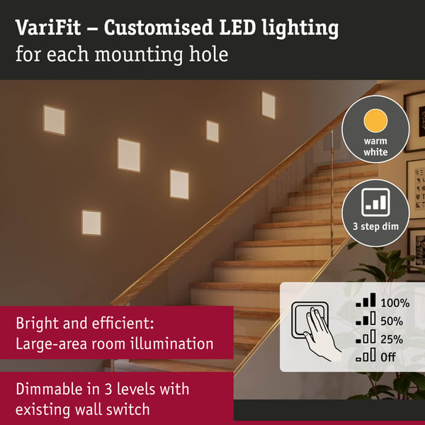 Paulmann VariFit Infälld LED panel 3-Step-Dim Areo panel IP44 vinkelformad 230x230 mm 16W 1400lm 3000K Vit dimbar
