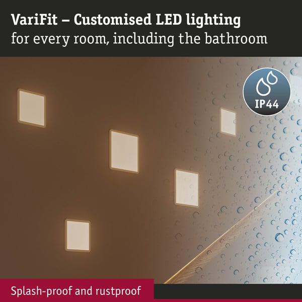 Paulmann VariFit Infälld LED panel 3-Step-Dim Areo panel IP44 vinkelformad 230x230 mm 16W 1400lm 3000K Vit dimbar