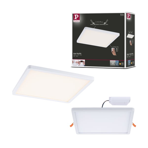 Paulmann VariFit Infälld LED panel 3-Step-Dim Areo panel IP44 vinkelformad 230x230 mm 16W 1400lm 3000K Vit dimbar