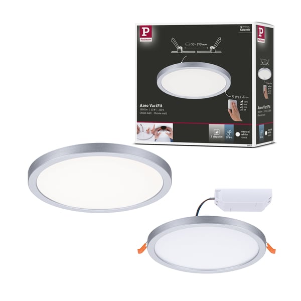 Paulmann VariFit Infälld LED panel 3-Step-Dim Areo panel IP44 rund 175 mm 13W 1200lm 4000K Krom matt dimbar Paulmann VariFit Infälld LED panel 3-Step-Dim Areo panel IP44 rund 175 mm 13W 1200lm 4000K Krom matt dimbar