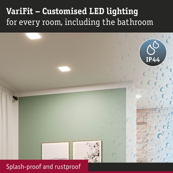 Paulmann VariFit Infälld LED panel 3-Step-Dim Veluna Panel IP44 vinkelformad 185x185 mm 17W 1400lm 3000K Satin dimbar