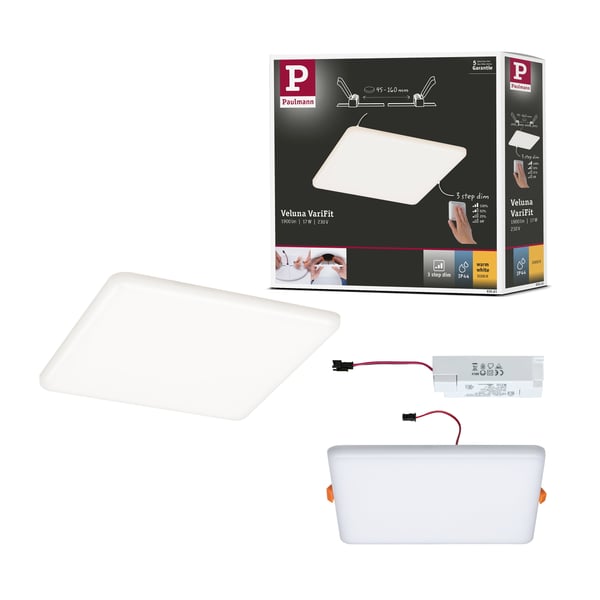 Paulmann VariFit Infälld LED panel 3-Step-Dim Veluna Panel IP44 vinkelformad 185x185 mm 17W 1400lm 3000K Satin dimbar