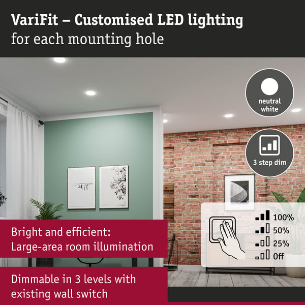 Paulmann VariFit Infälld LED panel 3-Step-Dim Veluna Panel IP44 rund 215 mm 22W 1700lm 4000K Satin dimbar