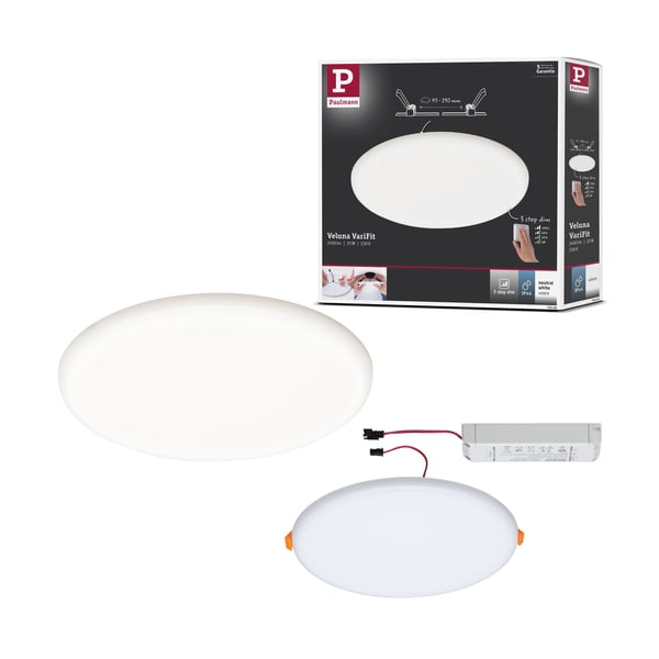 Paulmann VariFit Infälld LED panel 3-Step-Dim Veluna Panel IP44 rund 215 mm 22W 1700lm 4000K Satin dimbar Paulmann VariFit Infälld LED panel 3-Step-Dim Veluna Panel IP44 rund 215 mm 22W 1700lm 4000K Satin dimbar
