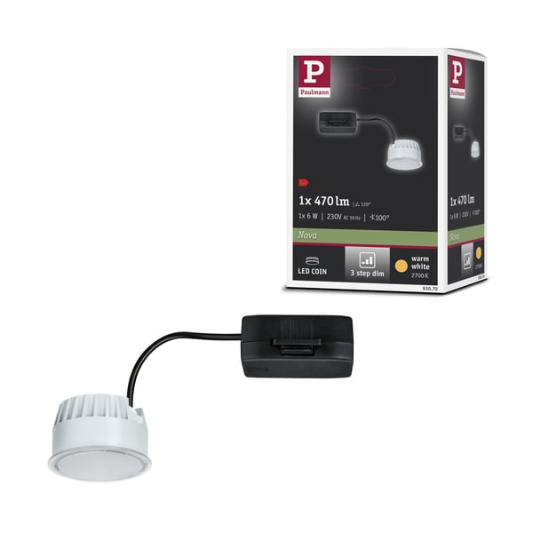 Paulmann LED modul infälld belysning 3-Step-Dim Nova Coin rund 51 mm Coin 6W 470lm 230V dimbar 2700K Satin