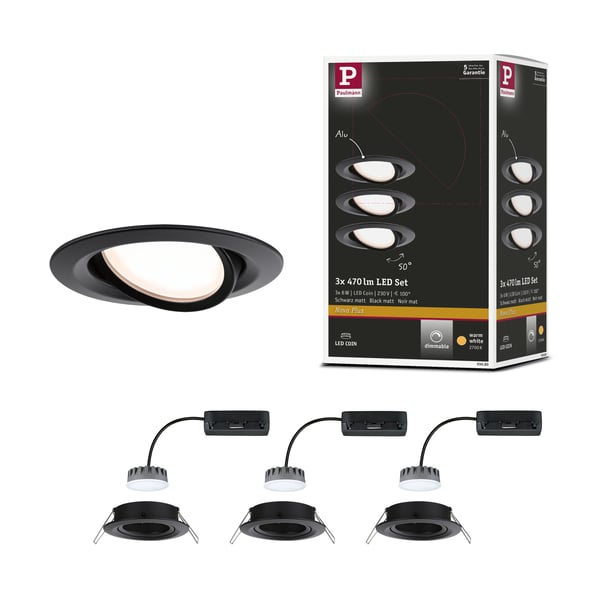 Paulmann Infälld LED lampa Nova Plus Coin rund 84 mm 50° Coin 3x6W 3x470lm 230V dimbar 2700K Svart matt Paulmann Infälld LED lampa Nova Plus Coin rund 84 mm 50° Coin 3x6W 3x470lm 230V dimbar 2700K Svart matt