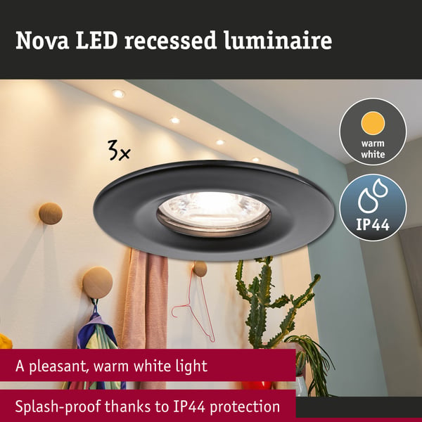 Paulmann Infälld LED lampa Nova Mini Coin IP44 rund 66 mm Coin 3x4W 3x310lm 230V 2700K Svart matt
