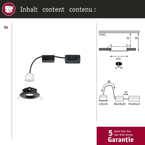 Paulmann Infälld LED lampa Nova Mini Coin IP44 rund 66 mm Coin 3x4W 3x310lm 230V 2700K Svart matt