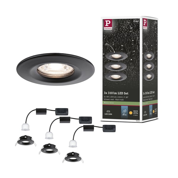 Paulmann Infälld LED lampa Nova Mini Coin IP44 rund 66 mm Coin 3x4W 3x310lm 230V 2700K Svart matt