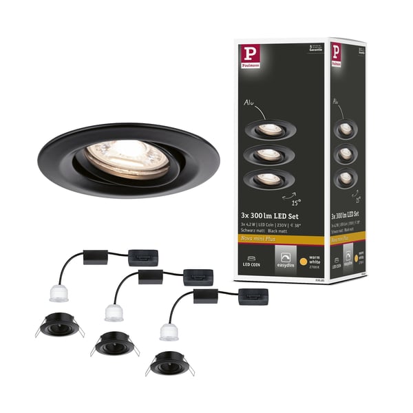 Paulmann Infälld LED lampa Easy Dim Nova Mini Plus Coin rund 66 mm 15° Coin 3x4W 3x310lm 230V 2700K Svart matt Paulmann Infälld LED lampa Easy Dim Nova Mini Plus Coin rund 66 mm 15° Coin 3x4W 3x310lm 230V 2700K Svart matt