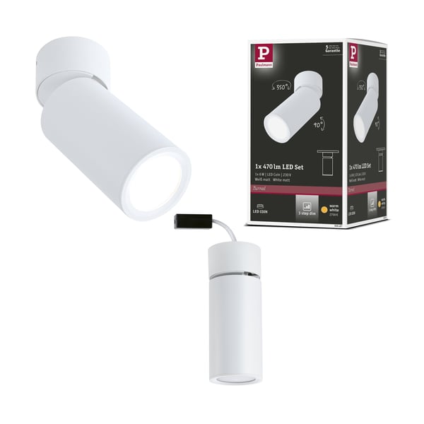 Paulmann LED taklampa 3-Step-Dim Turnal Coin 2700K 470lm 230V 6W dimbar Vit matt