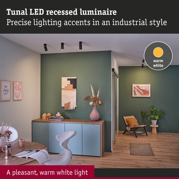 Paulmann Infälld LED lampa 3-Step-Dim Turnal rund 60 mm 90° Coin 6W 470lm 230V dimbar 2700K Svart matt