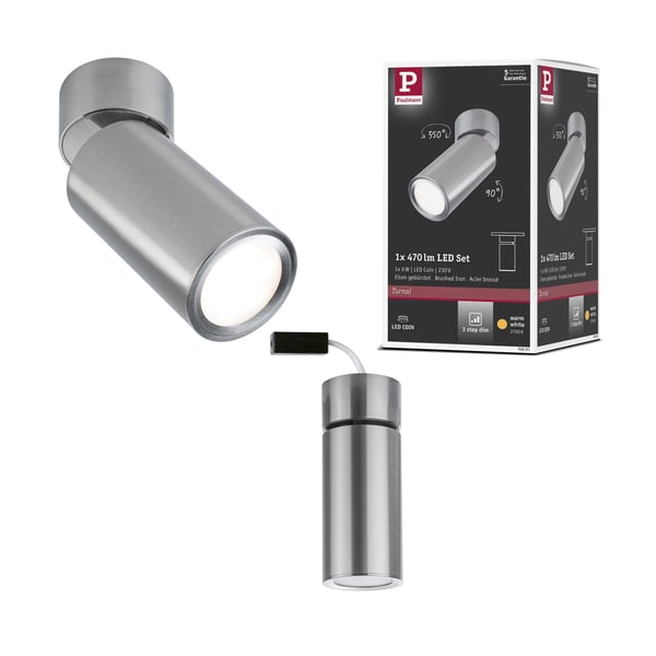 Paulmann LED taklampa 3-Step-Dim Turnal Coin 2700K 470lm 230V 6W dimbar Järn borstat