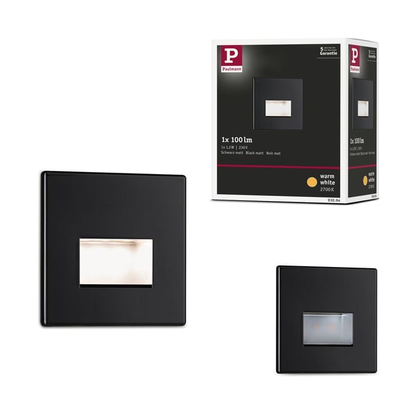 Paulmann LED infälld vägglampa Edge Quadro vinkelformad 80x80 mm 1,2W 50lm 230V 2700K Svart matt