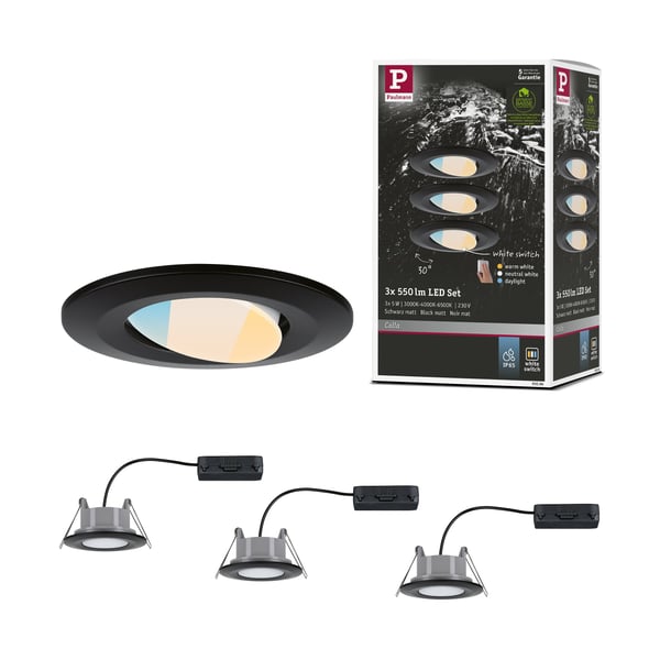 Paulmann Infälld LED lampa Calla IP65 rund 90 mm 30° 3x5W 3x400lm 230V White Switch Svart matt