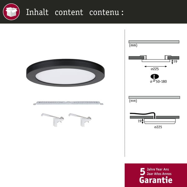Paulmann Infälld LED panel 2in1 Cover-it rund 225 mm 16,5W 1200lm 4000K Svart