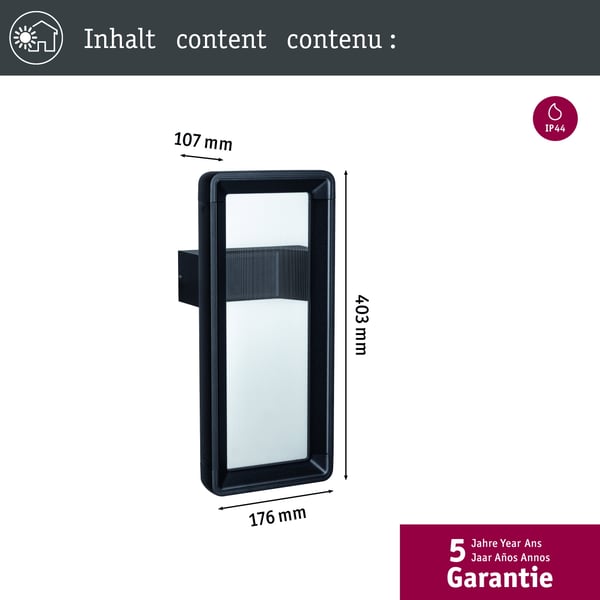 Paulmann LED vägglampa för utomhusbruk Reana IP44 vinkelformad 176x403 mm 3000K 2x3W 2x130lm 230V Antracit Metall