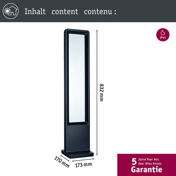 Paulmann LED pollare Reana IP44 vinkelformad 832 mm 3000K 2x4W 2x240lm 230V Antracit Metall