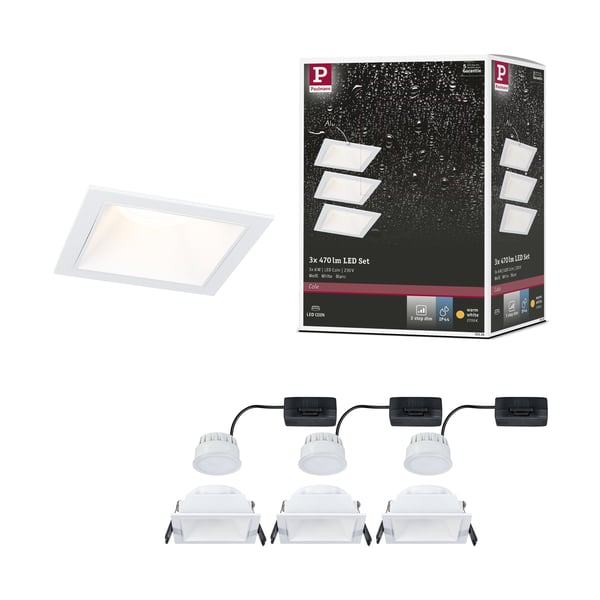 Paulmann Infälld LED lampa 3-Step-Dim Cole Coin IP44 vinkelformad 88x88 mm Coin 3x6W 3x470lm 230V dimbar 2700K Vit