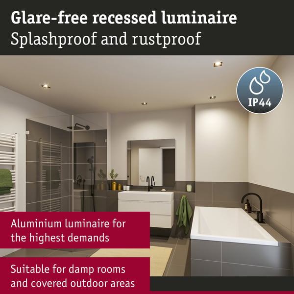 Paulmann Infälld LED lampa 3-Step-Dim Cole Coin IP44 vinkelformad 88x88 mm Coin 6W 470lm 230V dimbar 2700K Svart