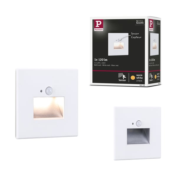 Paulmann LED infälld vägglampa Edge Quadro vinkelformad 80x80 mm 1,2W 25lm 230V 2700K Vit matt