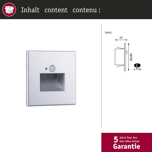Paulmann LED infälld vägglampa Edge Quadro vinkelformad 80x80 mm 1,2W 25lm 230V 2700K Krom matt
