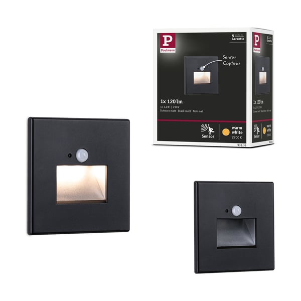 LED infälld vägglampa Edge Quadro vinkelformad 80x80 mm 1,2W 25lm 230V 2700K Svart matt