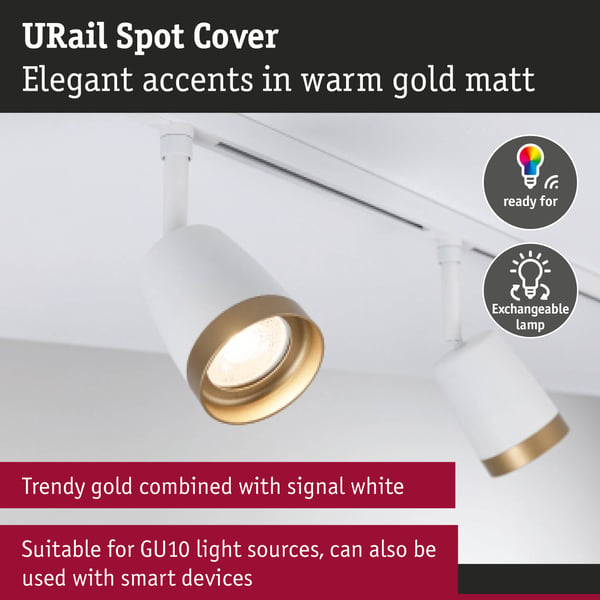 Paulmann URail Spotlight för strömskenor Cover Enstaka spot GU10 max. 10W 230V Signal vit, Guld matt