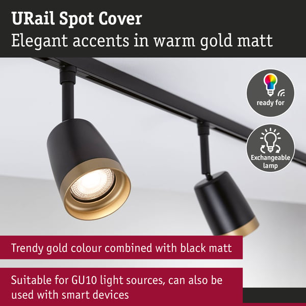 Paulmann URail Spotlight för strömskenor Cover Enstaka spot GU10 max. 10W 230V Svart matt, Guld matt