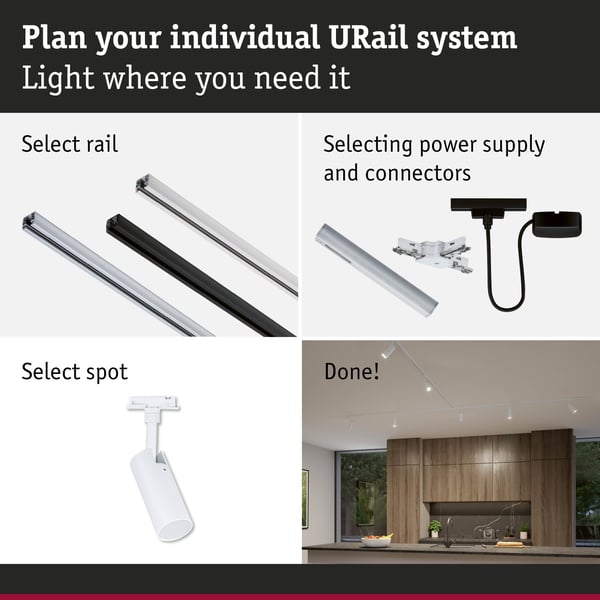 Paulmann URail Spotlight för strömskenor Tubo Enstaka spot 320lm 4W White Select 230V Signal vit